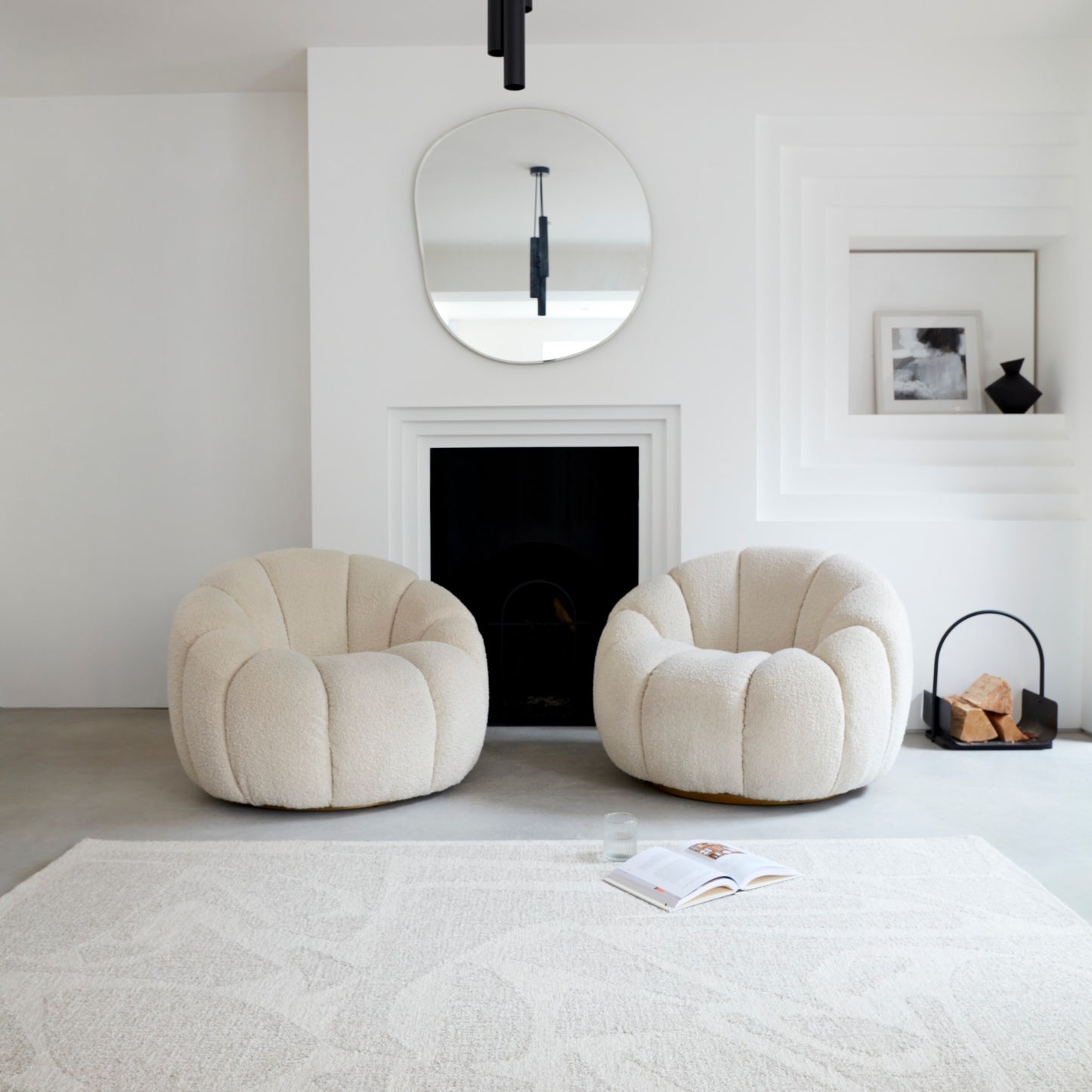 Loxley Boho Abstract Wool Modern Rugs in Chalk White