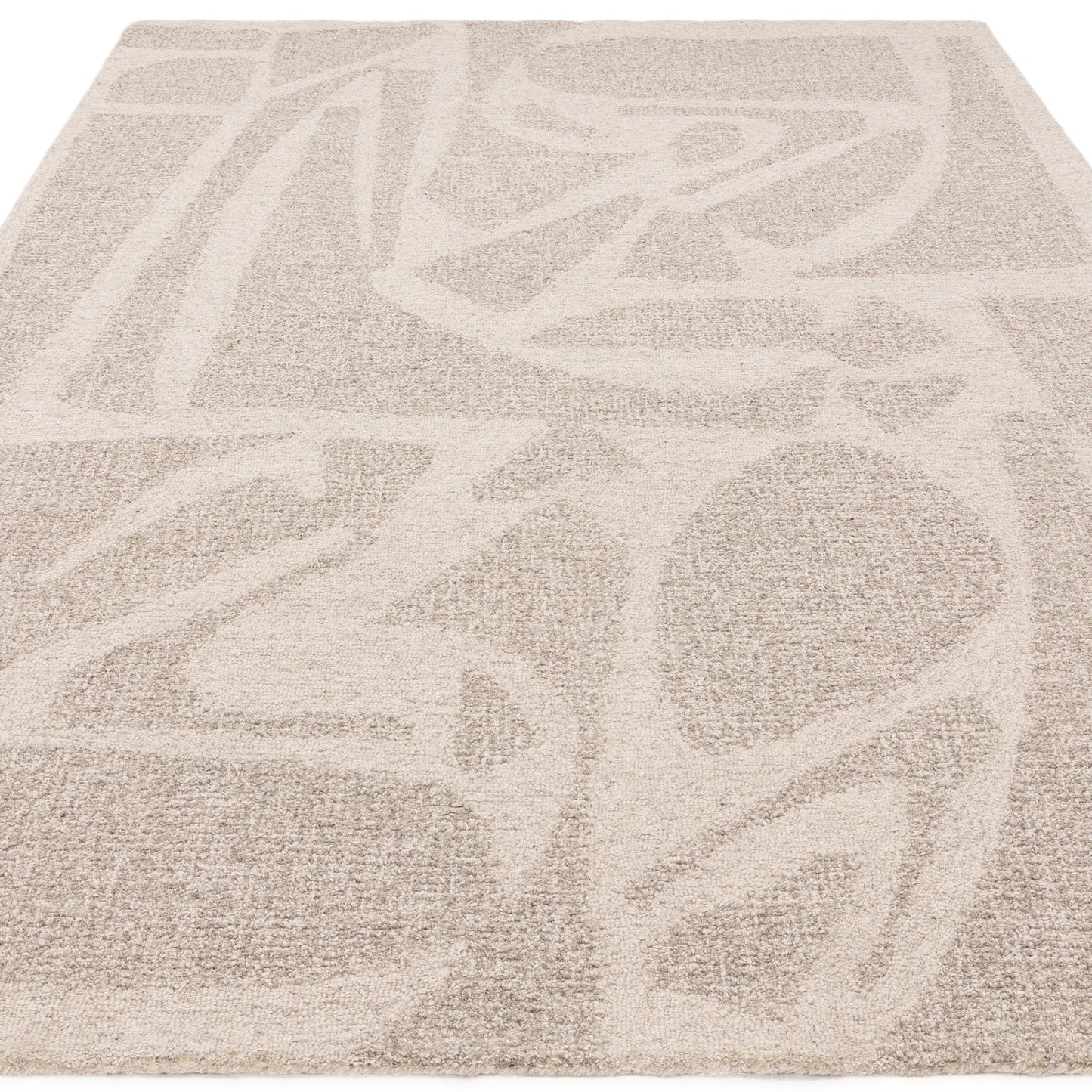 Loxley Boho Abstract Wool Modern Rugs in Linen Grey
