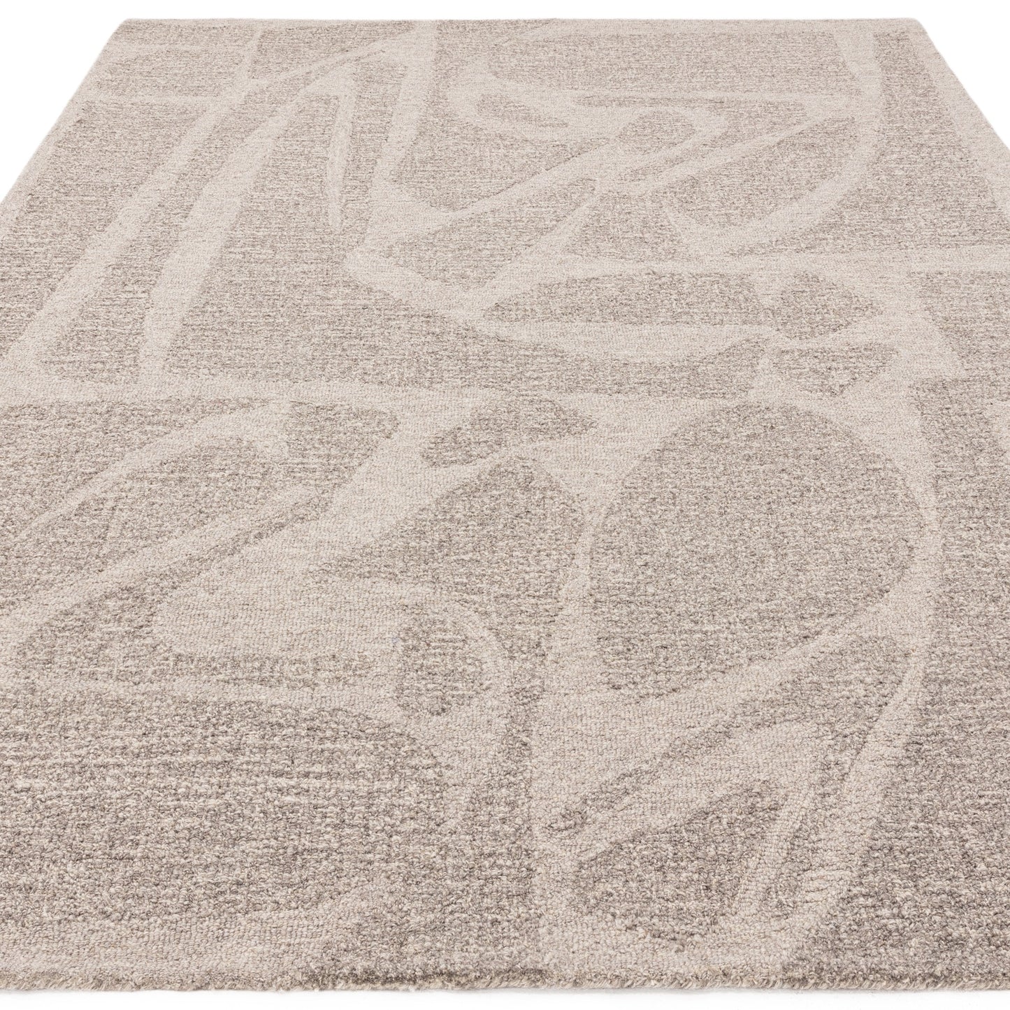 Loxley Boho Abstract Wool Modern Rugs in Stone Grey