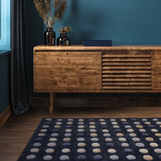 Dotty Spots Modern Wool Carved Rugs in Navy Blue