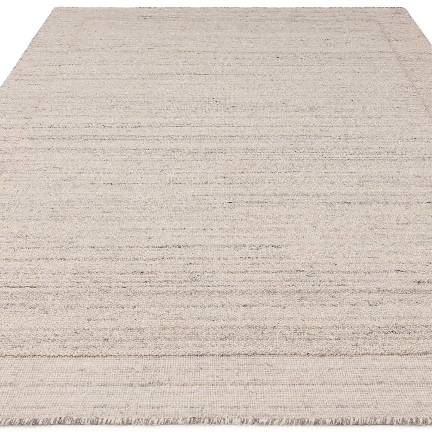 Larson Plain Boho Wool Border Rugs in Ivory White