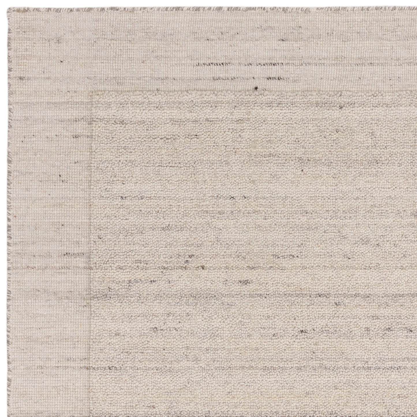 Larson Plain Boho Wool Border Rugs in Ivory White