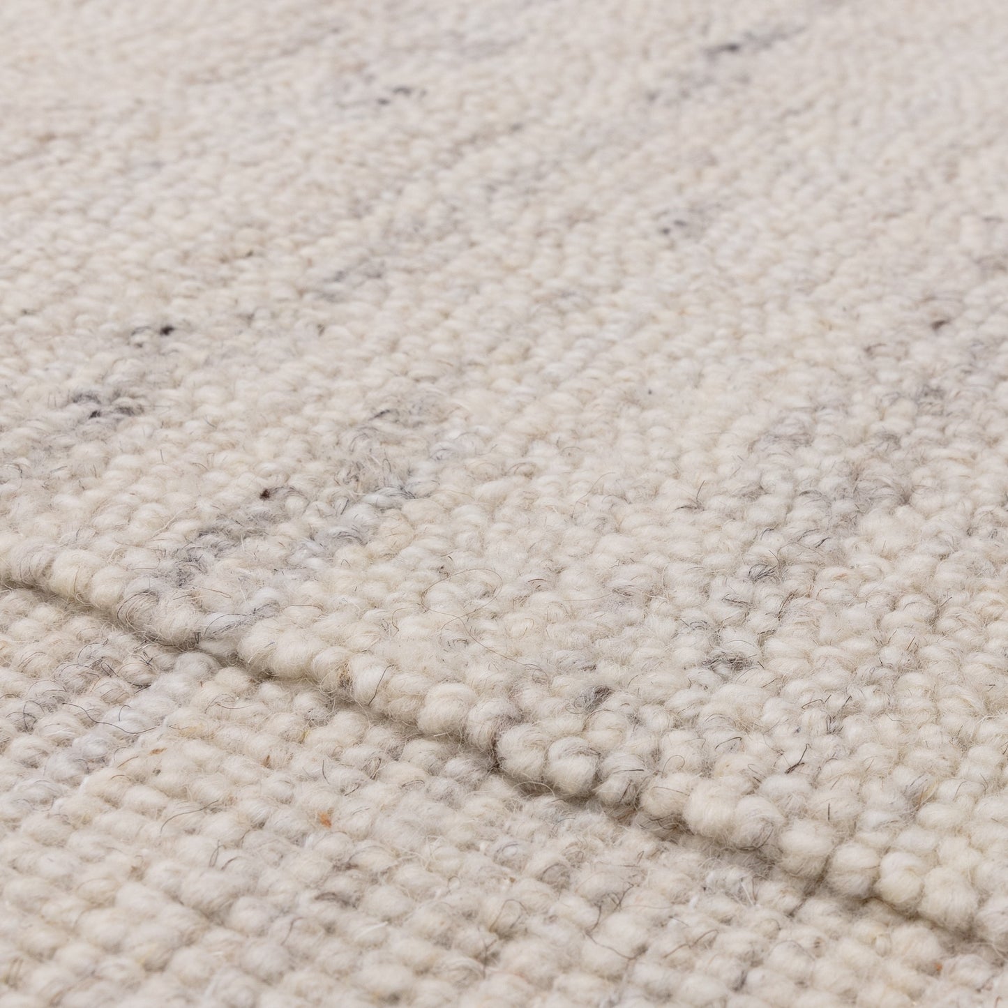 Larson Plain Boho Wool Border Rugs in Ivory White