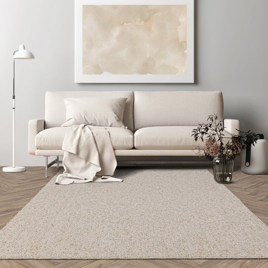Boden Boho Washable Plain Textured Rugs in Ivory White