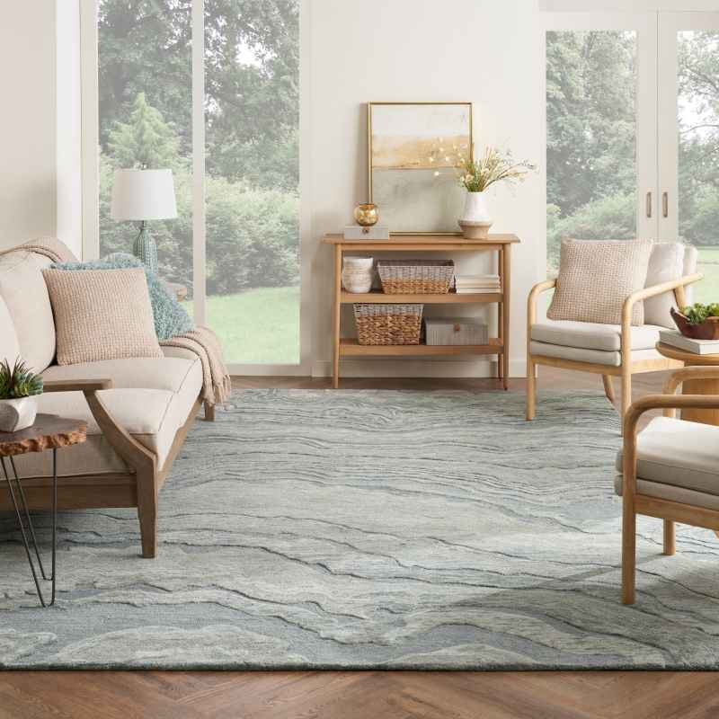 Graceful GRU01 Abstract Wool Rugs by Nourison in Blue