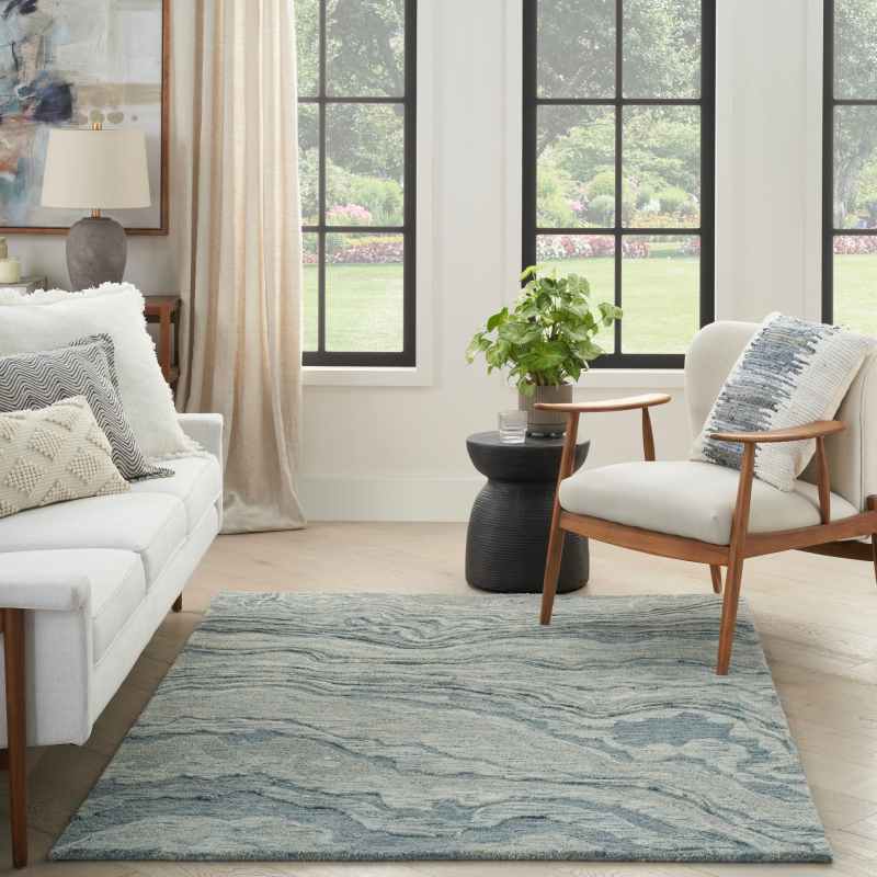 Graceful GRU01 Abstract Wool Rugs by Nourison in Blue