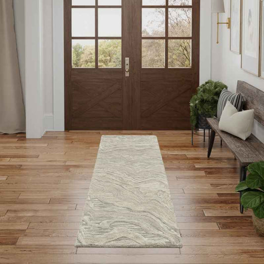 Graceful GRU01 Abstract Wool Runner Rugs by Nourison in Grey
