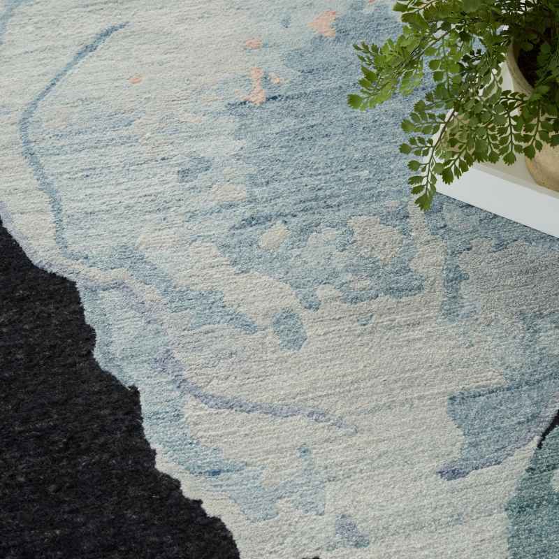 Silk Shadows SHA25 Abstract Wool Rugs by Nourison in Blue Pink
