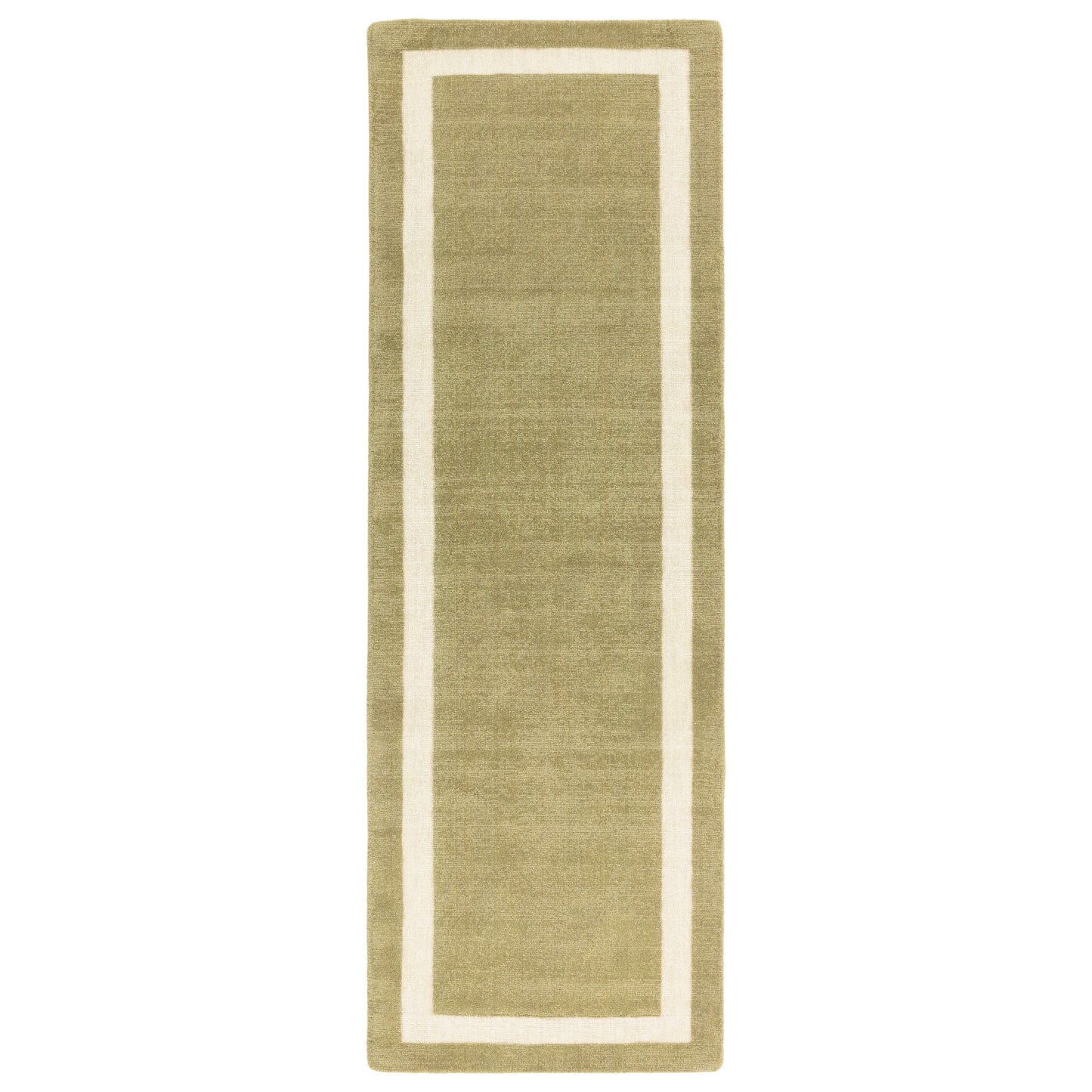 Albi Border Plain Classic Wool Runner Rugs in Green