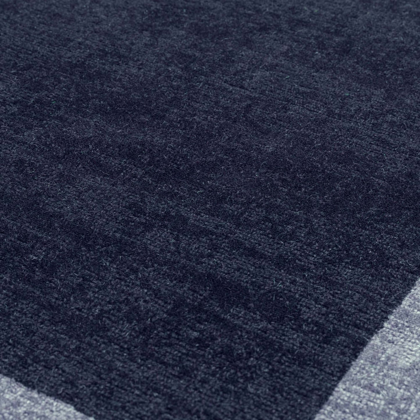 Albi Border Plain Classic Wool Runner Rugs in Navy Blue