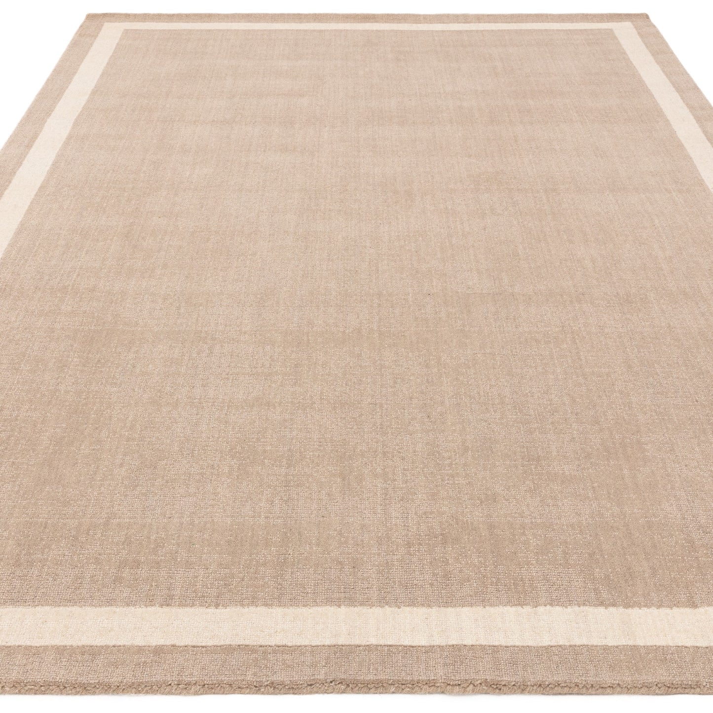 Albi Border Plain Classic Wool Runner Rugs in Sand