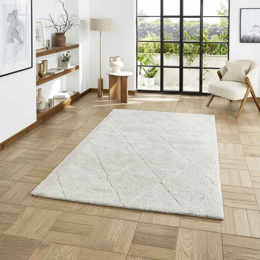 Ideal Shaggy 80260 Berber Geometric Rugs in Silver Grey