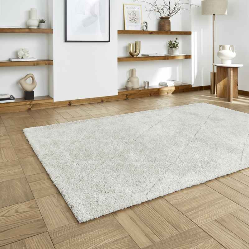 Ideal Shaggy 80260 Berber Geometric Rugs in Silver Grey