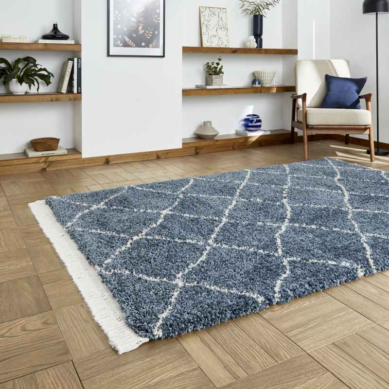 Boho 5413 Berber Shaggy Modern Rugs in Blue