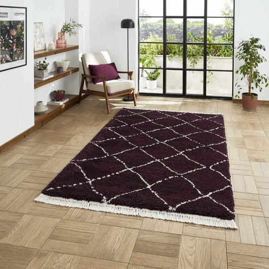 Boho 5413 Berber Shaggy Modern Rugs in Purple