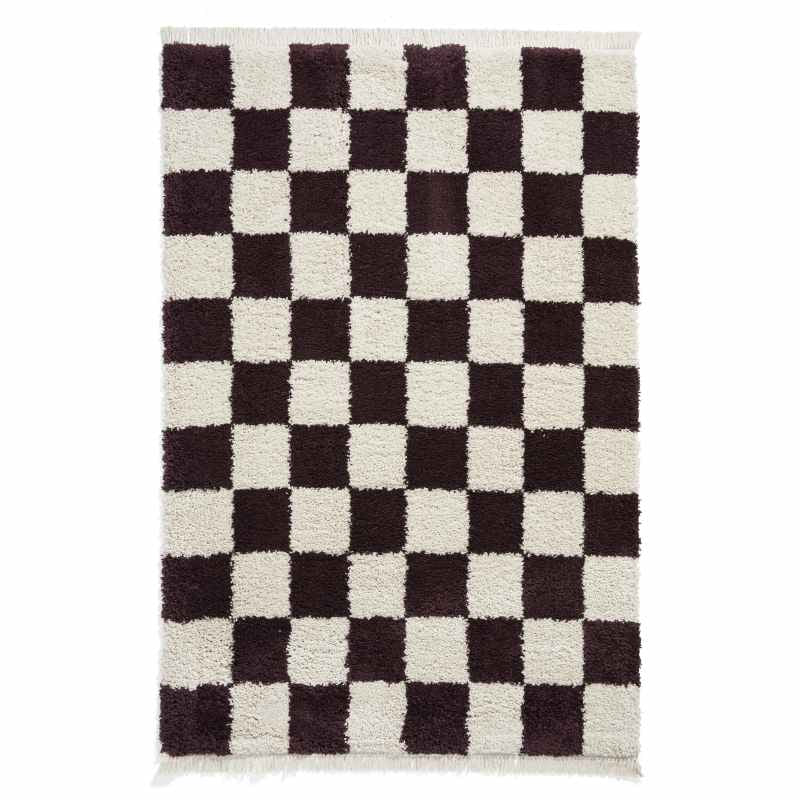 Boho 9433 Checkerboard Shaggy Modern Rugs in Purple