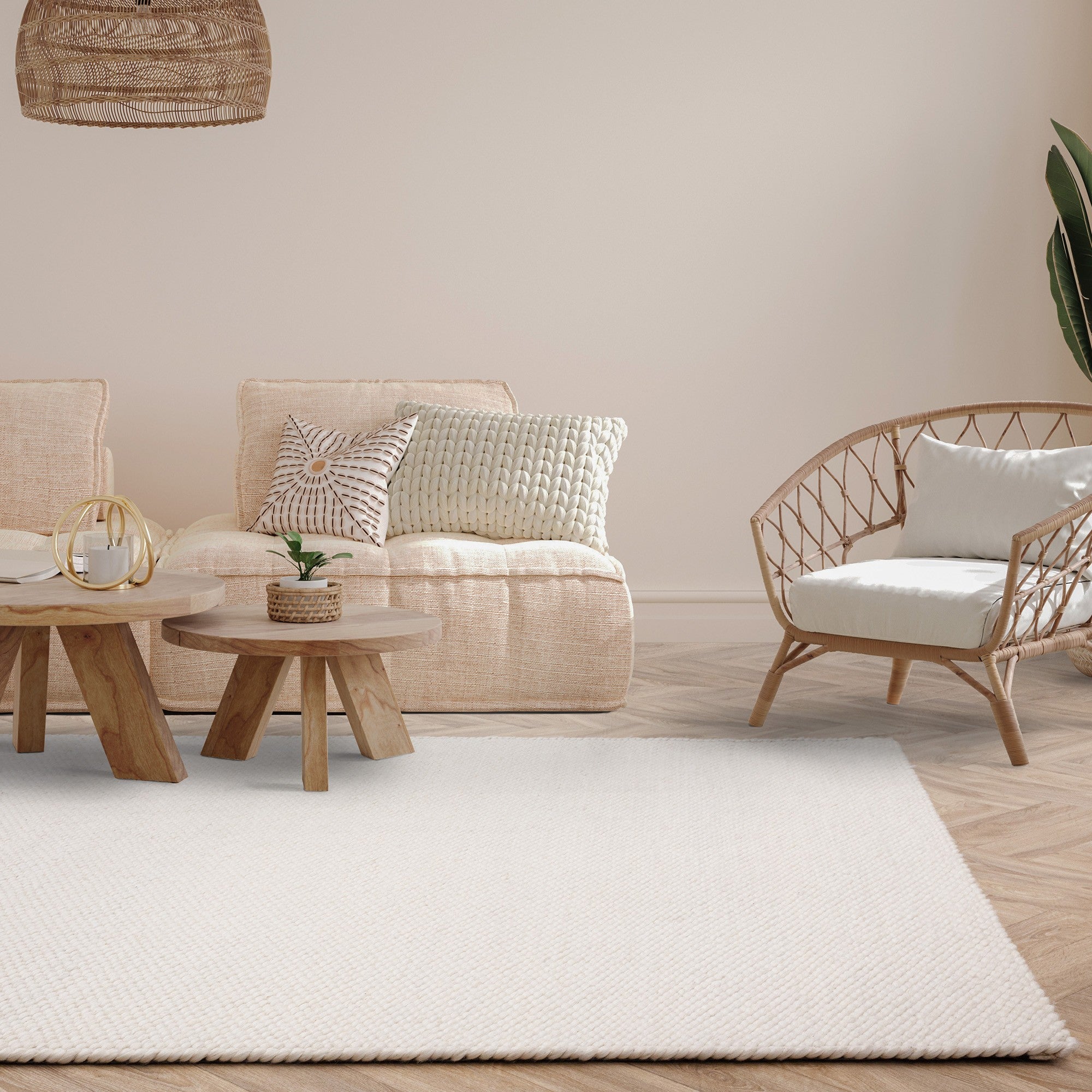 Chunky Boho Rug Zander Boho Chunky Wool Plain Rugs in Ivory White – The Rug Seller