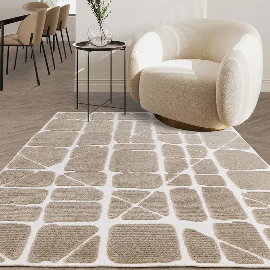Freja Method Boho Textured Geometric Washable Rugs in Sand Natural