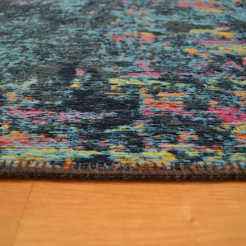 Bruges Abstract Rugs 97003 5008 in Teal Cotton Chenille