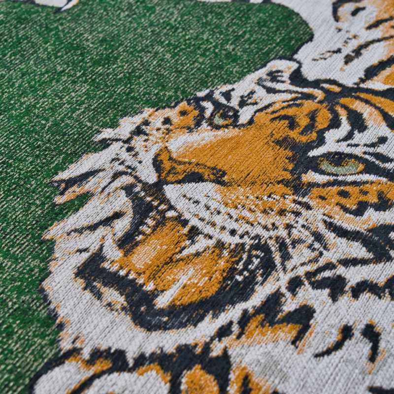 Louis De Poortere Designer Tiger 9388 Circle Rugs in Green On Fire