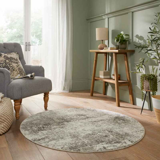Rossa ROS03 Abstract Circle Rug by Concept Looms in Ivory Grey