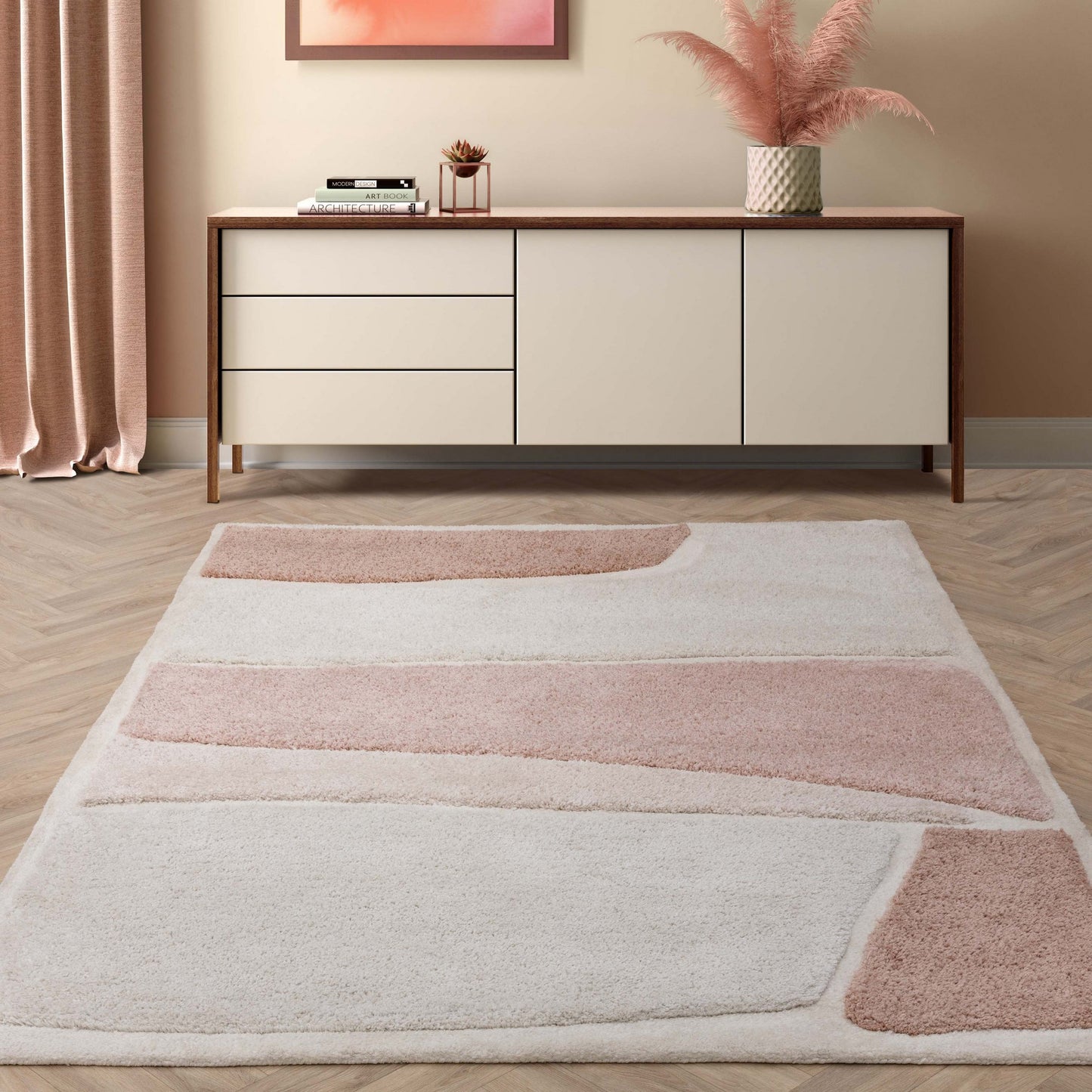 Horizon 1 Modern Geometric Textured Rugs in Clay Natural