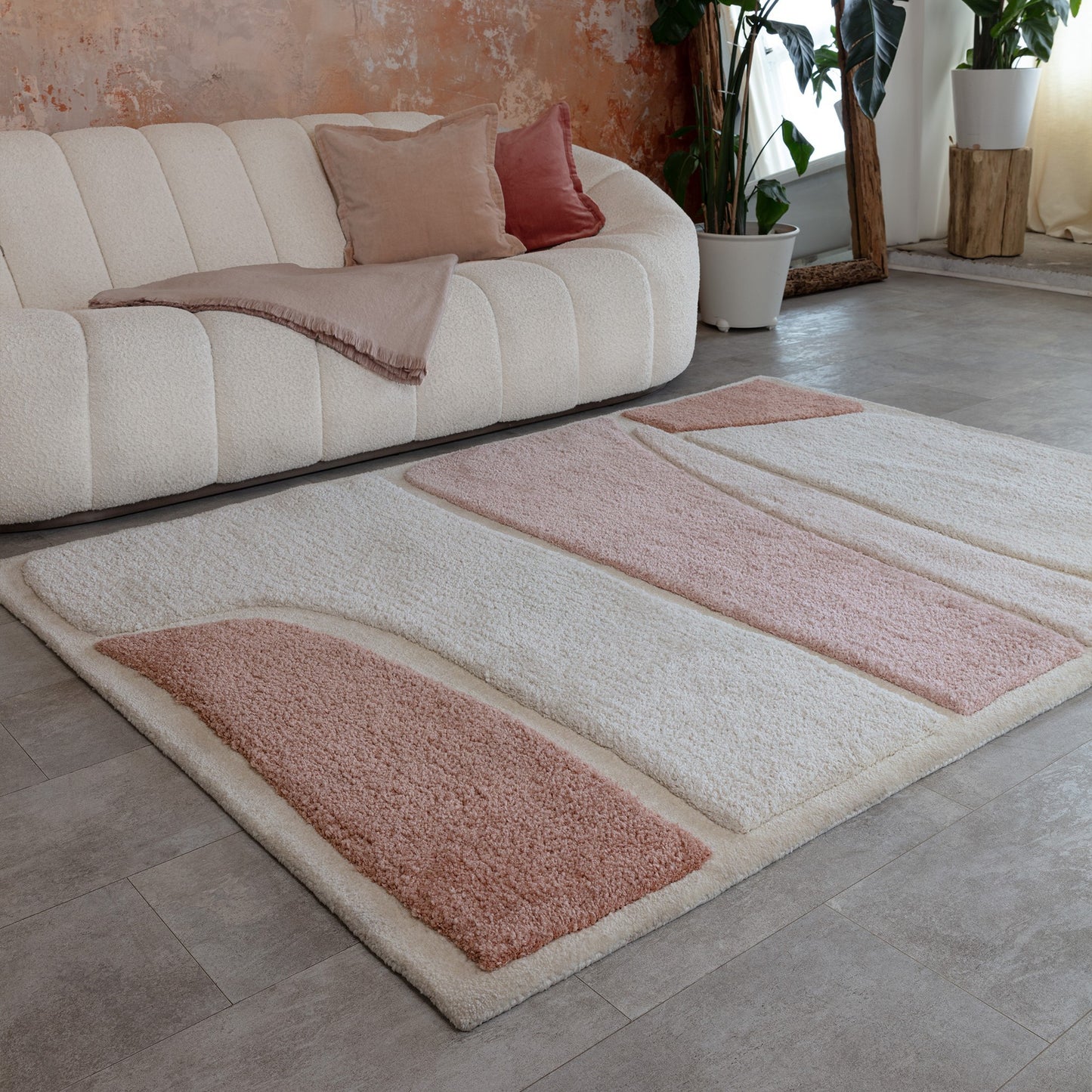 Horizon 1 Modern Geometric Textured Rugs in Clay Natural