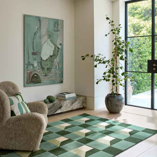 Blocks Geometric Wool Rugs 141907 Fern Green by Harlequin