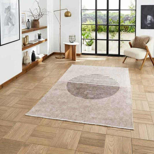 Whisper H1067 Washable Geometric Flat Weave Rugs in Beige