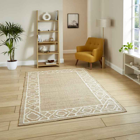 Spartan 29576 Jute Geometric Border Rugs in Natural Ivory