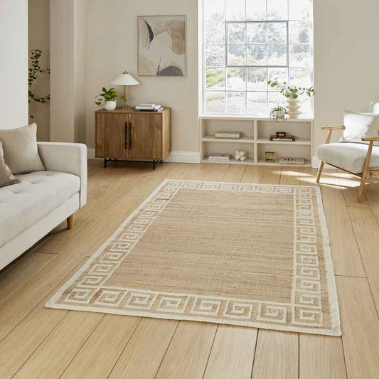 Spartan 29578 Jute Geometric Border Rugs in Natural Ivory
