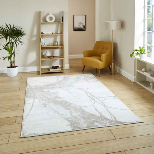 Mirage MR26 Modern Abstract Marble Metallic Rugs in Cream White