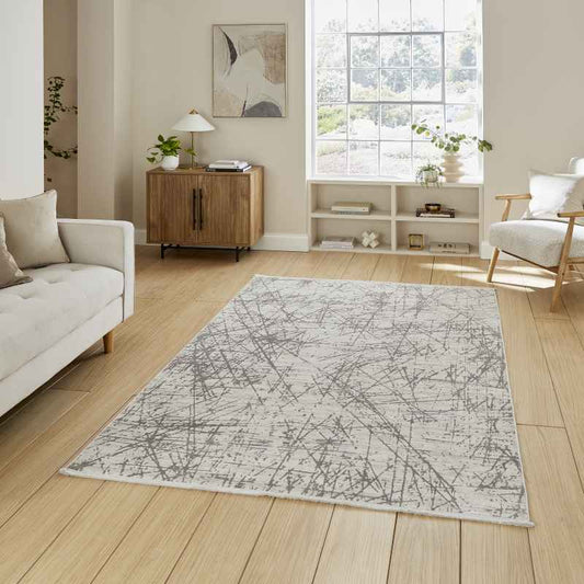 Mirage MR80 Modern Abstract Textured Metallic Rugs in Grey