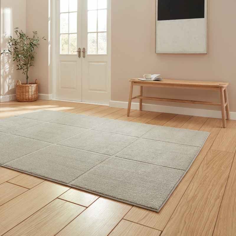 Elio 70100 Textured Geometric Modern Rugs in Silver Grey