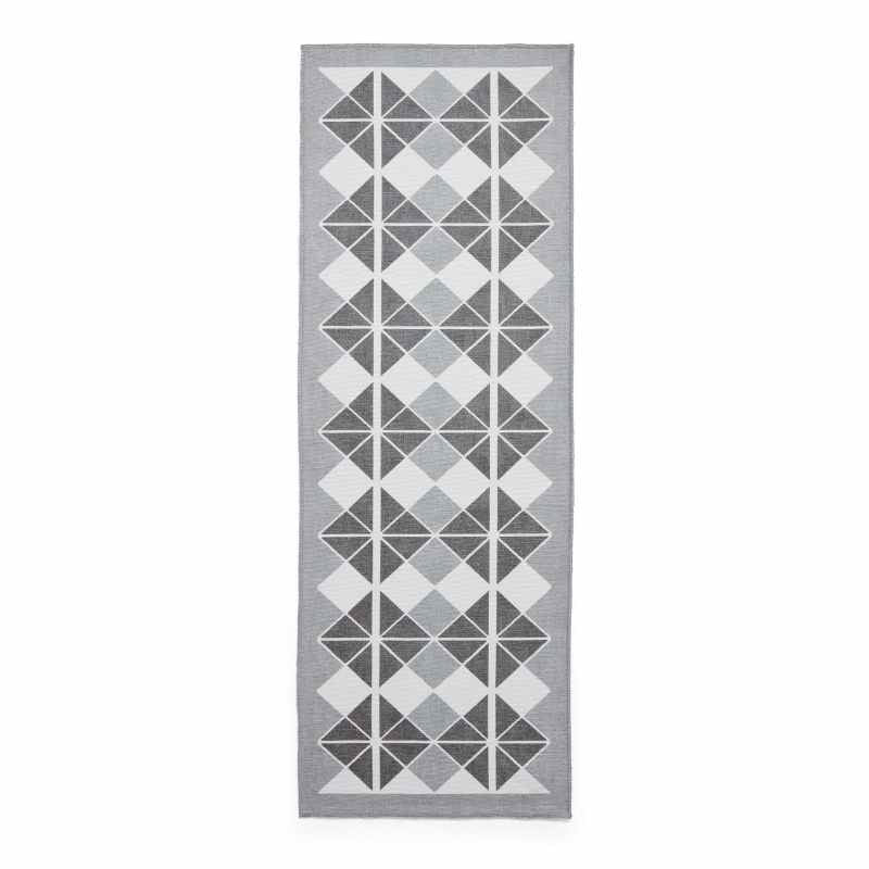 Victoria H1184 Modern Geometric Washable Runner Rugs in Grey Dark Grey