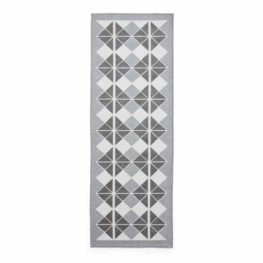 Victoria H1184 Modern Geometric Washable Runner Rugs in Grey Dark Grey