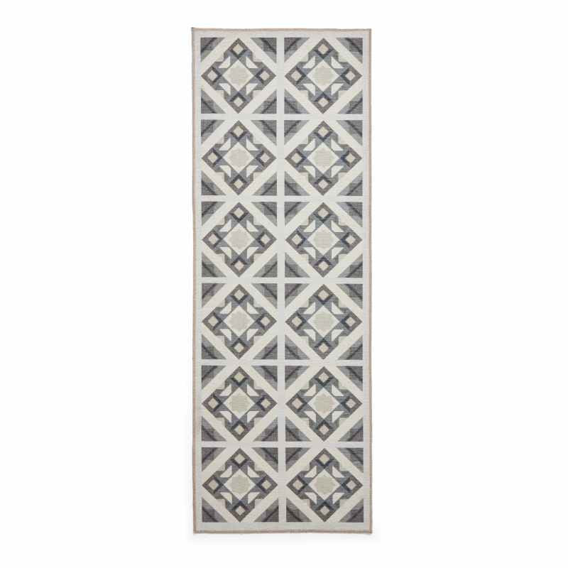 Victoria H1187 Modern Geometric Washable Runner Rugs in Grey Beige
