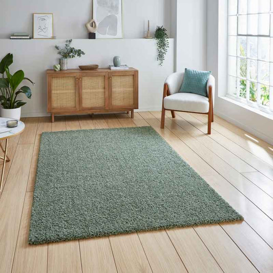 Bali 950 Modern Washable Plain Shaggy Rugs in Green