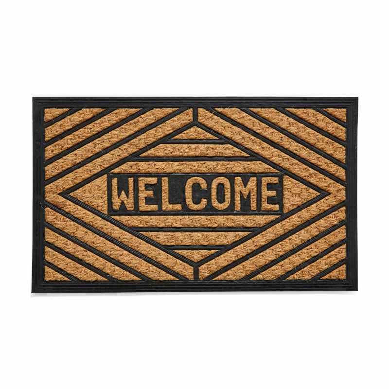 Coco Rubber Welcome Coir Doormat in Natural Black