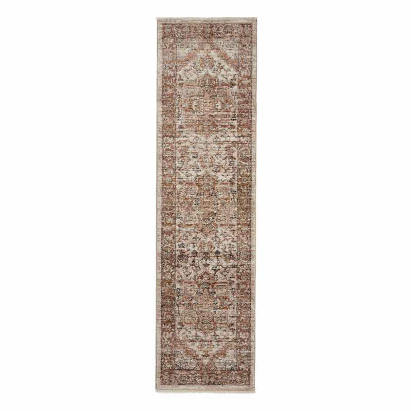 Vintage 35018 Traditional Motif Border Runner Rugs in Terracotta Orange