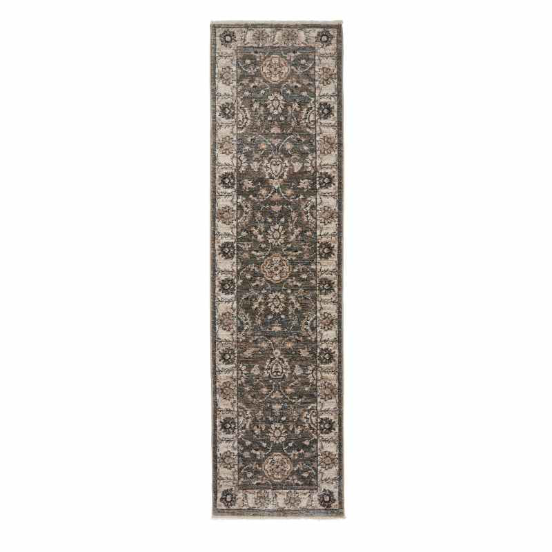 Vintage 35027 Traditional Motif Border Runner Rugs in Green