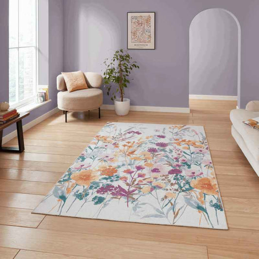 Country Floral Washable Rugs by Catherine Lansfield in Yellow