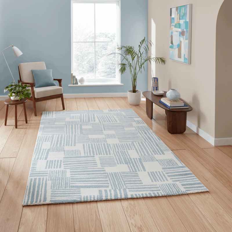 Blocks Modern Geometric Washable Rugs by Catherine Lansfield in Blue