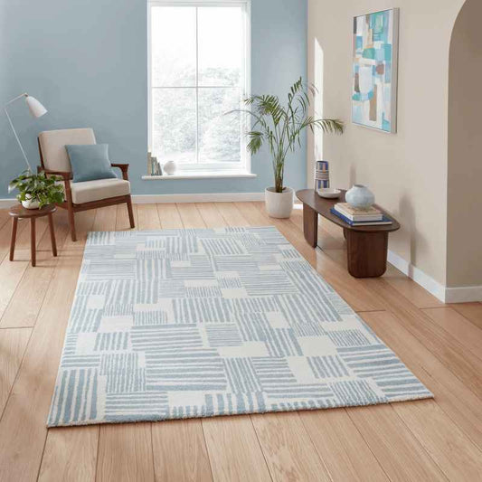 Blocks Modern Geometric Washable Rugs by Catherine Lansfield in Blue