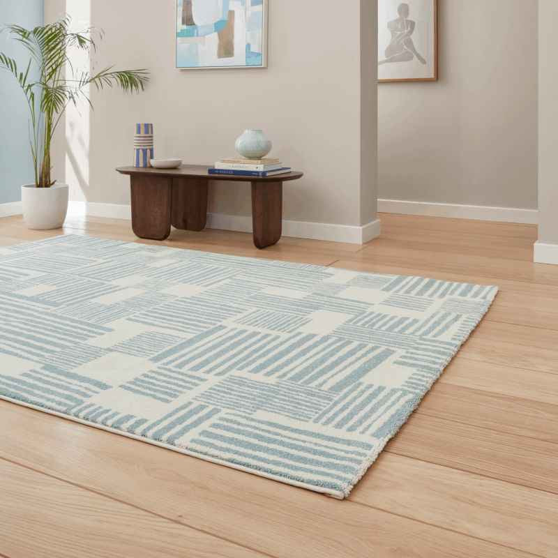 Blocks Modern Geometric Washable Rugs by Catherine Lansfield in Blue