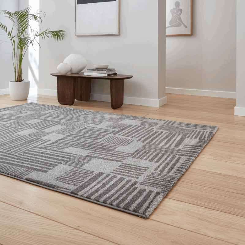 Blocks Modern Geometric Washable Rugs by Catherine Lansfield in Dark Grey
