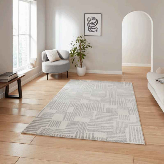 Blocks Modern Geometric Washable Rugs by Catherine Lansfield in Grey