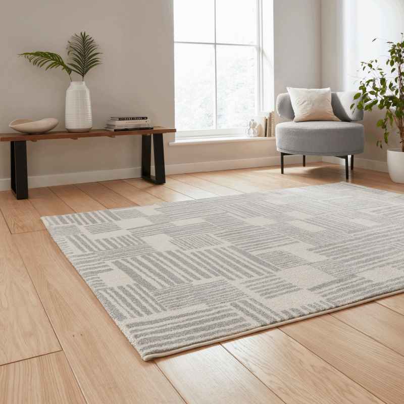 Blocks Modern Geometric Washable Rugs by Catherine Lansfield in Grey