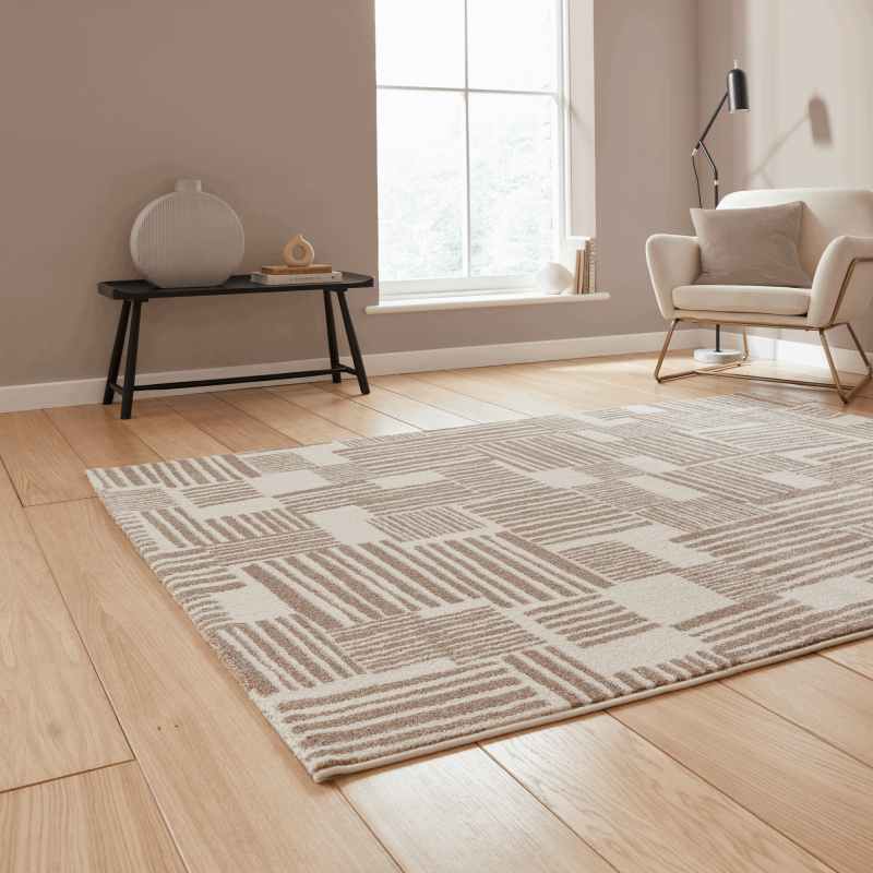 Blocks Modern Geometric Washable Rugs by Catherine Lansfield in Natural
