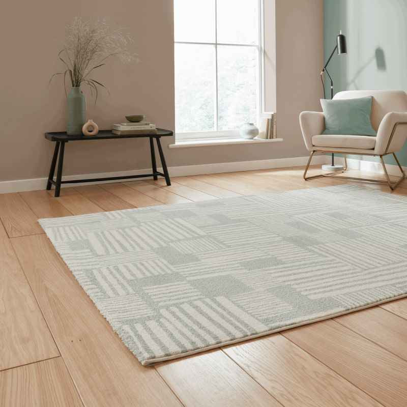 Blocks Modern Geometric Washable Rugs by Catherine Lansfield in Sage Green